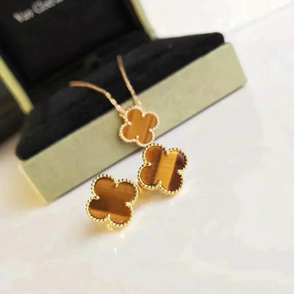 [⭐Miroze] CLOVER MEDIUM 1 MOTIFS TIGER EYE EARRINGS