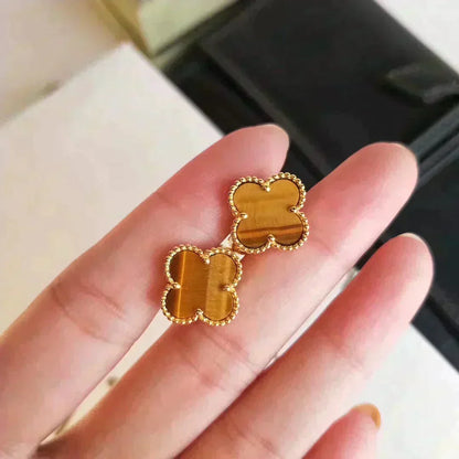 [⭐Miroze] CLOVER MEDIUM 1 MOTIFS TIGER EYE EARRINGS