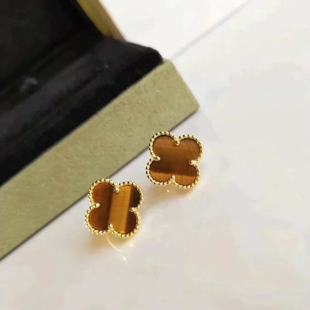 ⭐Miroze CLOVER MEDIUM 1 MOTIFS TIGER EYE EARRINGS