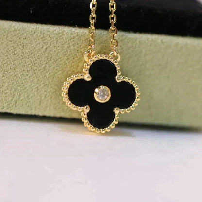 [⭐Miroze]CLOVER 15MM DIAMOND ONYX NECKLACE