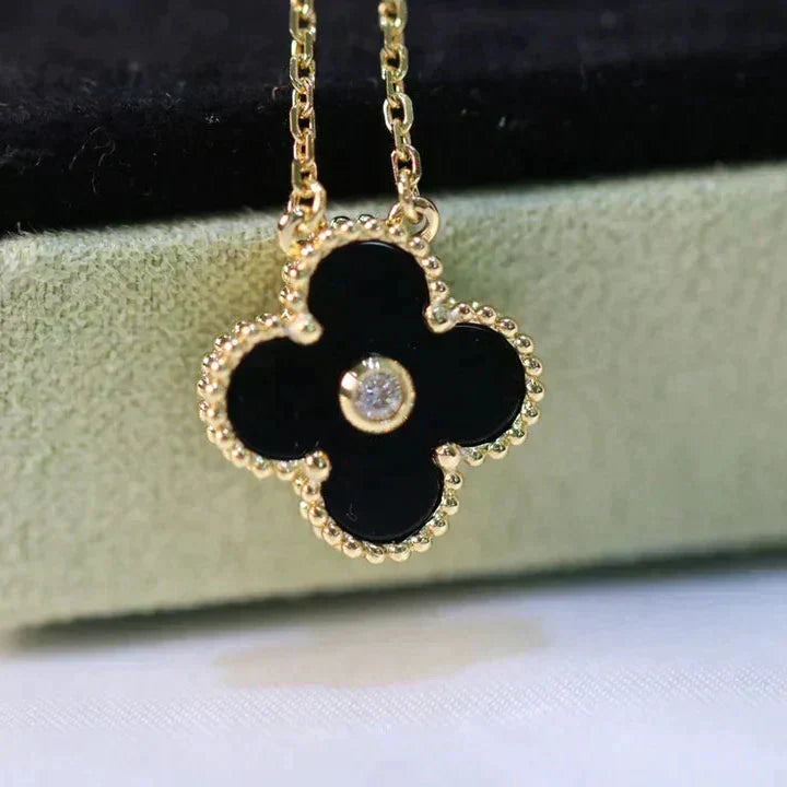 [⭐Miroze]CLOVER 15MM DIAMOND ONYX NECKLACE