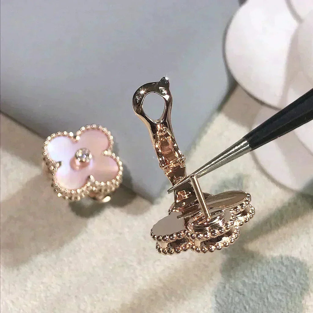 ⭐Miroze CLOVER MEDIUM 1 MOTIFS  PINK MOP DIAMOND EARRINGS