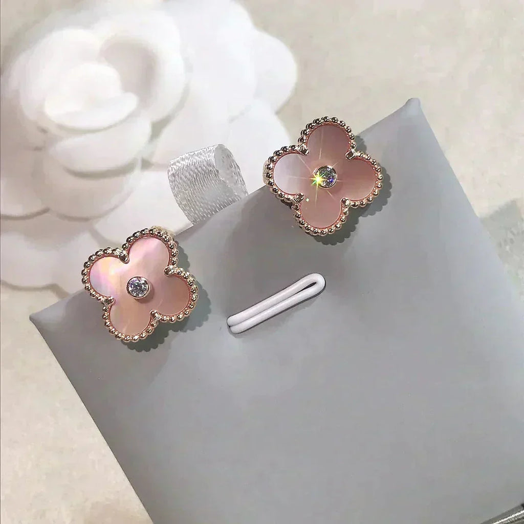 ⭐Miroze CLOVER MEDIUM 1 MOTIFS  PINK MOP DIAMOND EARRINGS