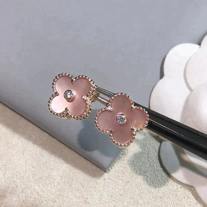 ⭐Miroze CLOVER MEDIUM 1 MOTIFS  PINK MOP DIAMOND EARRINGS