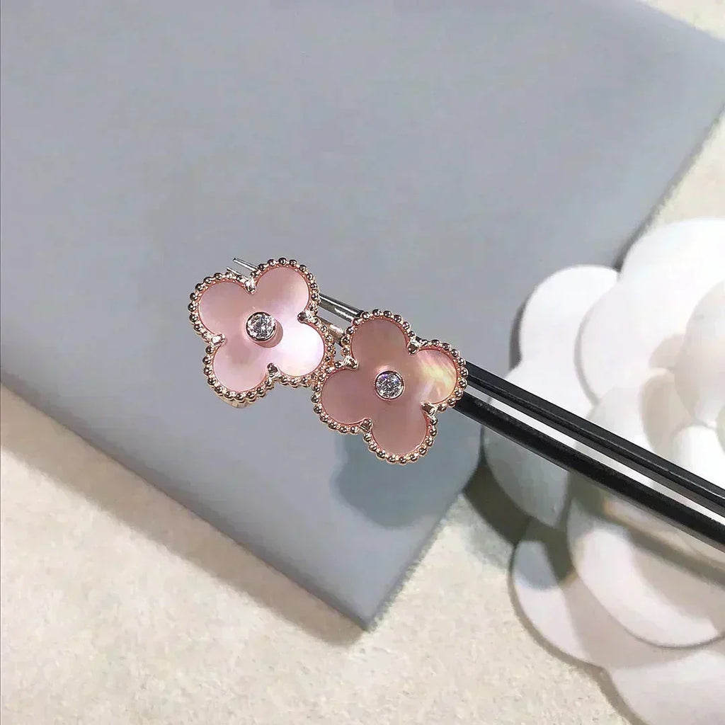 ⭐Miroze CLOVER MEDIUM 1 MOTIFS  PINK MOP DIAMOND EARRINGS