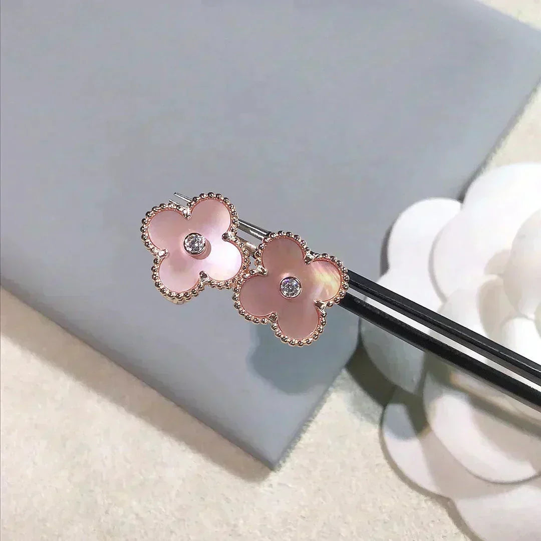 [⭐Miroze] CLOVER MEDIUM 1 MOTIFS  PINK MOP DIAMOND EARRINGS
