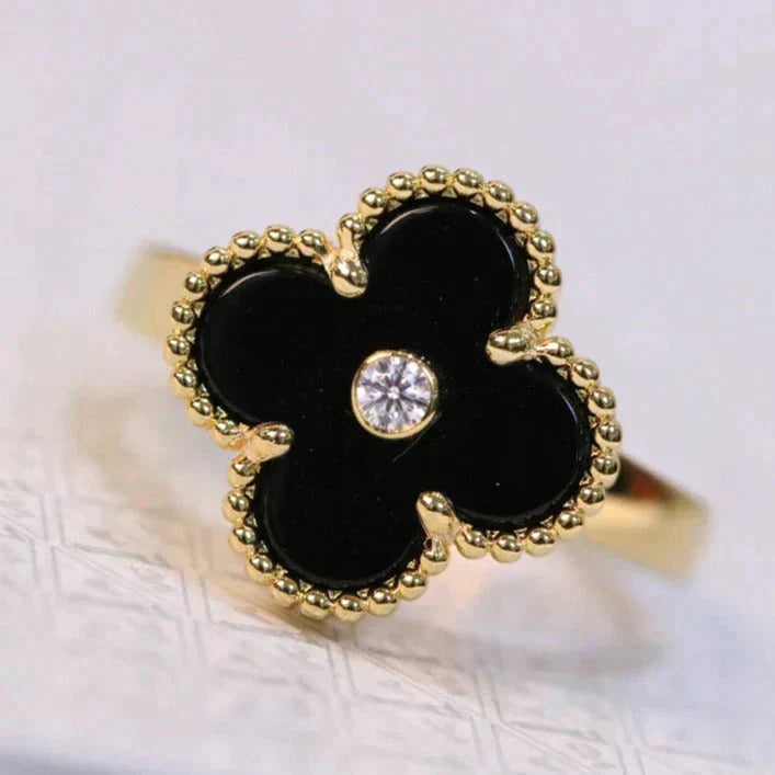⭐Miroze CLOVER ONYX RING GOLD DIAMOND