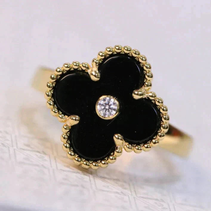 ⭐Miroze CLOVER ONYX RING GOLD DIAMOND