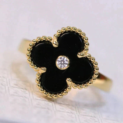 [⭐Miroze]CLOVER ONYX RING GOLD DIAMOND