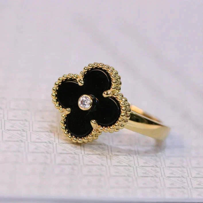 ⭐Miroze CLOVER ONYX RING GOLD DIAMOND