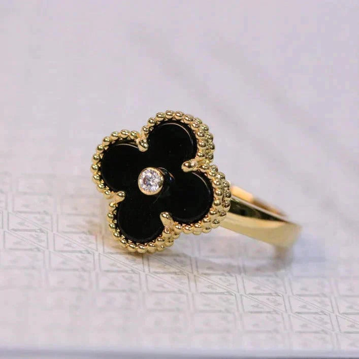 ⭐Miroze CLOVER ONYX RING GOLD DIAMOND