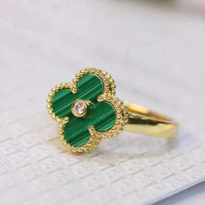 ⭐Miroze CLOVER MALACHITE RING GOLD DIAMOND