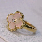 ⭐Miroze CLOVER PINK MOP RING GOLD DIAMOND