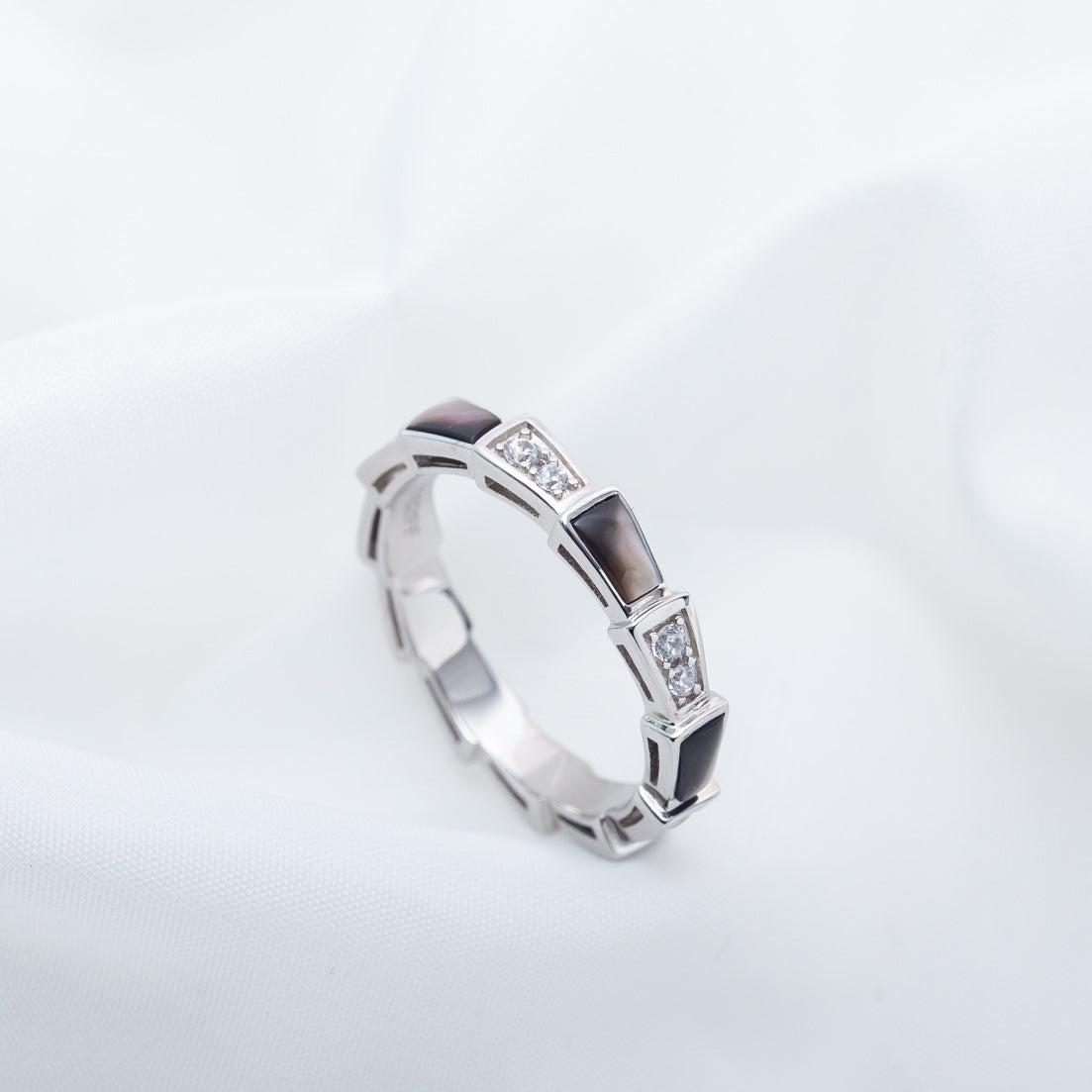[⭐Miroze]SERPENTI RING SILVER  DIAMOND BLACK MOP 3MM