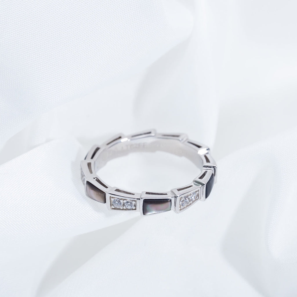 [⭐Veya]SERPENTI RING SILVER  DIAMOND BLACK MOP 3MM