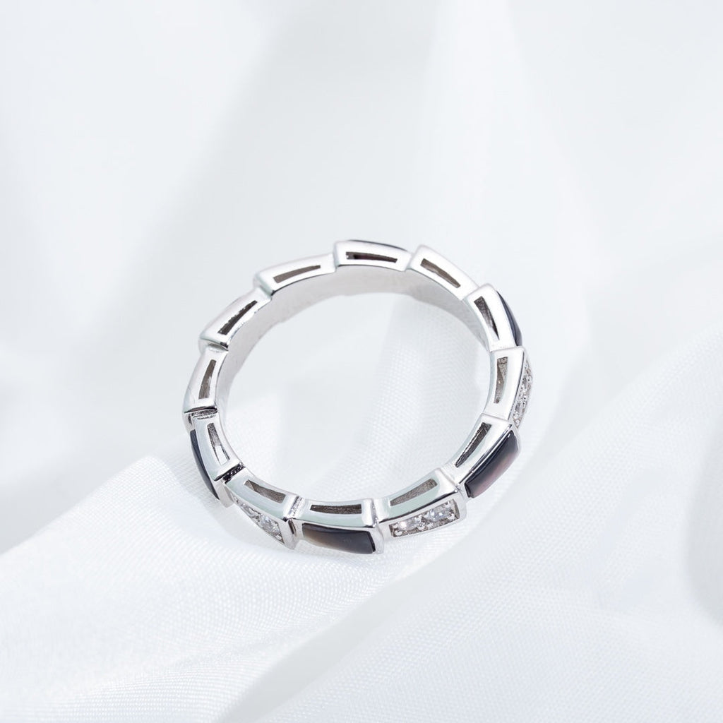 [⭐Veya]SERPENTI RING SILVER  DIAMOND BLACK MOP 3MM