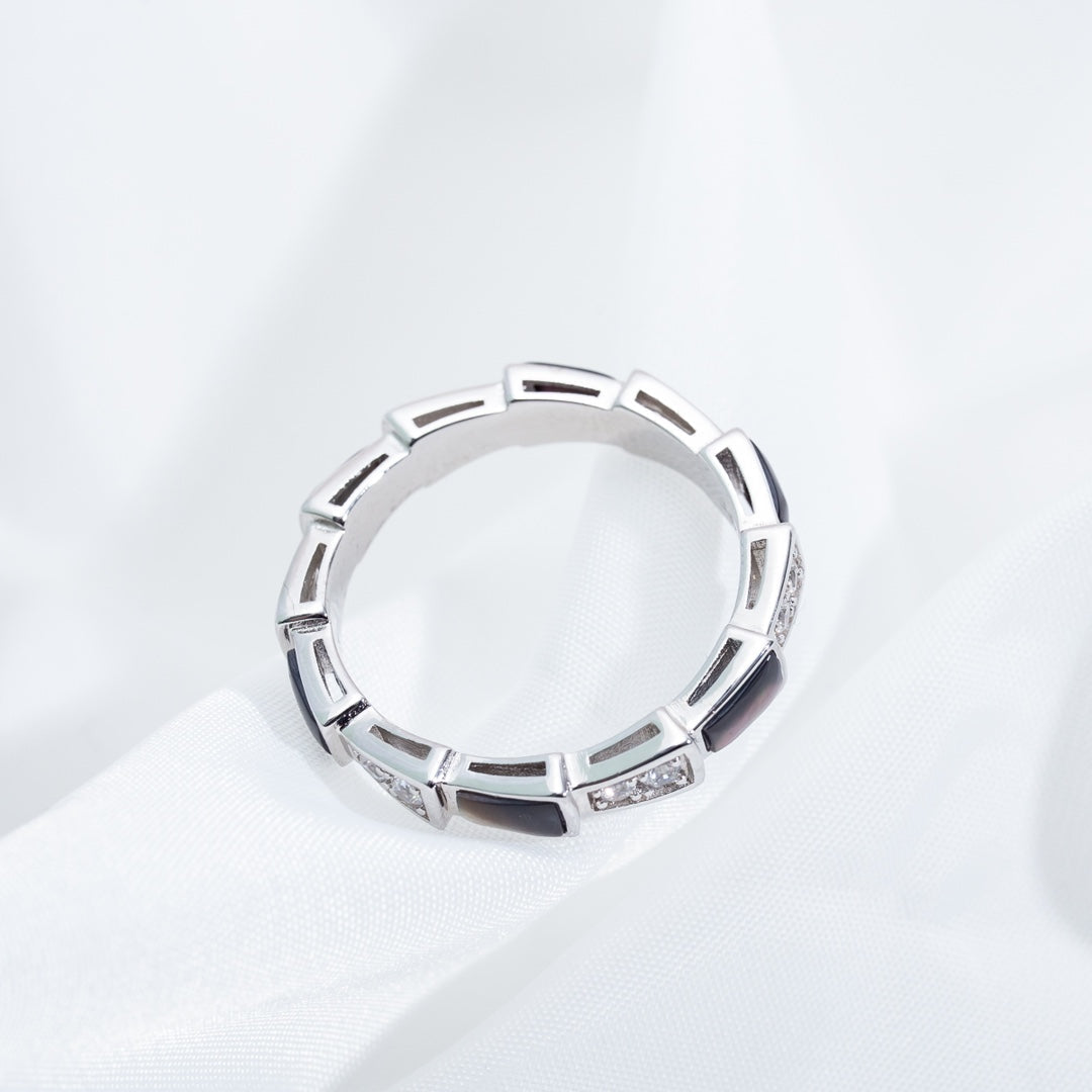 [⭐Veya]SERPENTI RING SILVER  DIAMOND BLACK MOP 3MM