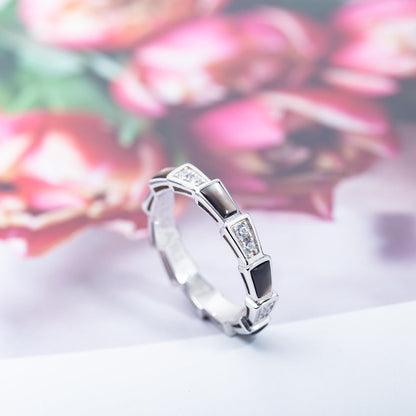 [⭐Miroze]SERPENTI RING SILVER  DIAMOND BLACK MOP 3MM