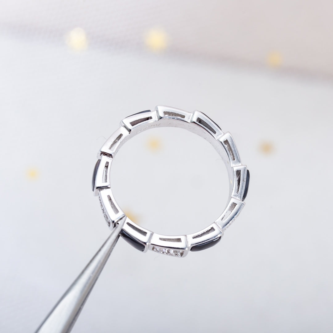 [⭐Veya]SERPENTI RING SILVER  DIAMOND BLACK MOP 3MM