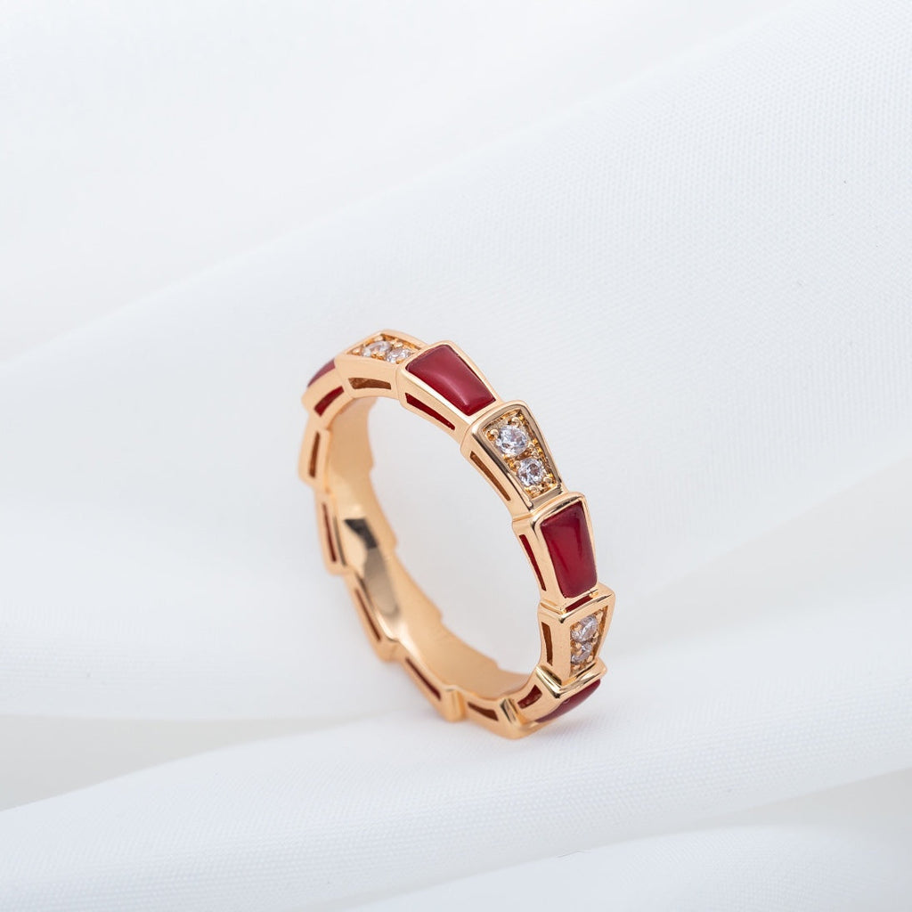 [⭐Veya]SERPENTI RING PINK GOLD CARNELIAN DIAMOND 3MM