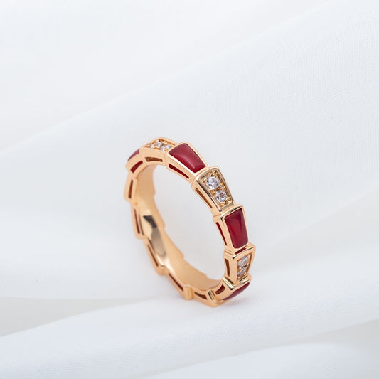 [⭐Miroze]SERPENTI RING PINK GOLD CARNELIAN DIAMOND 3MM