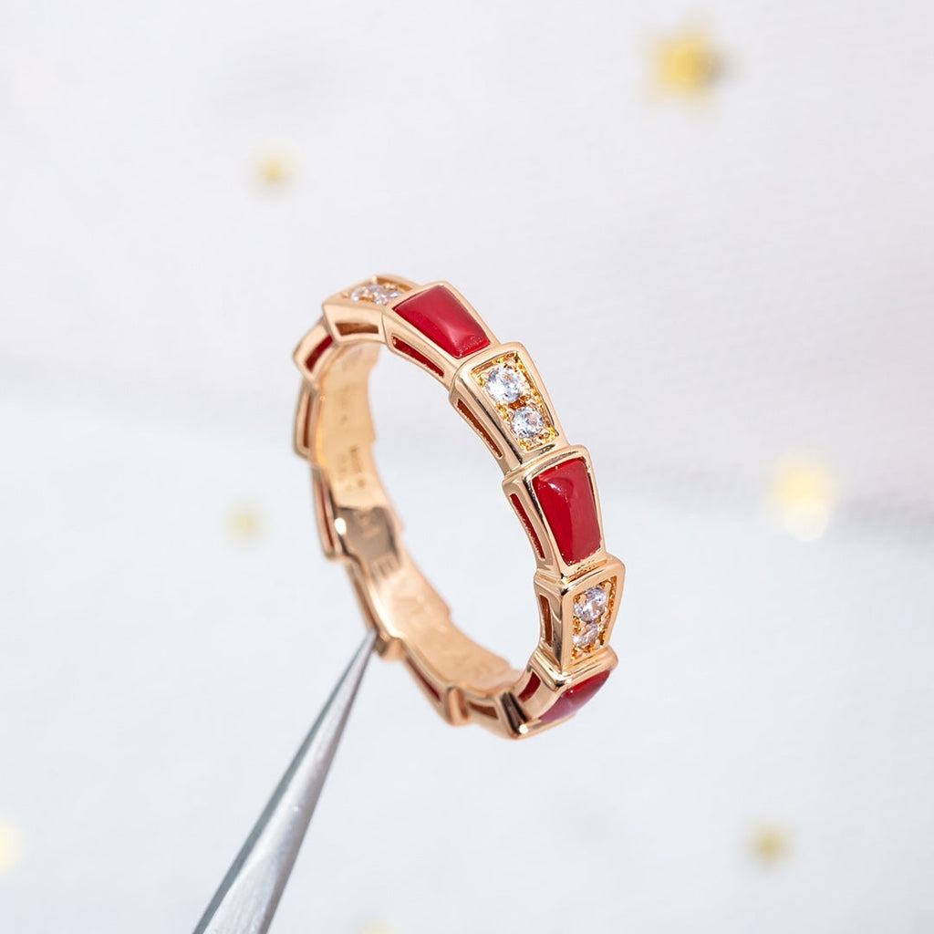 [⭐Veya]SERPENTI RING PINK GOLD CARNELIAN DIAMOND 3MM