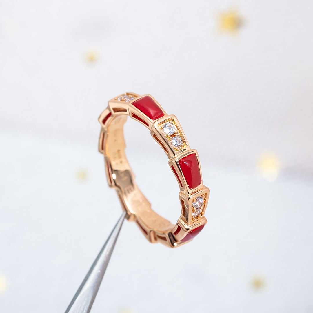 [⭐Veya]SERPENTI RING PINK GOLD CARNELIAN DIAMOND 3MM
