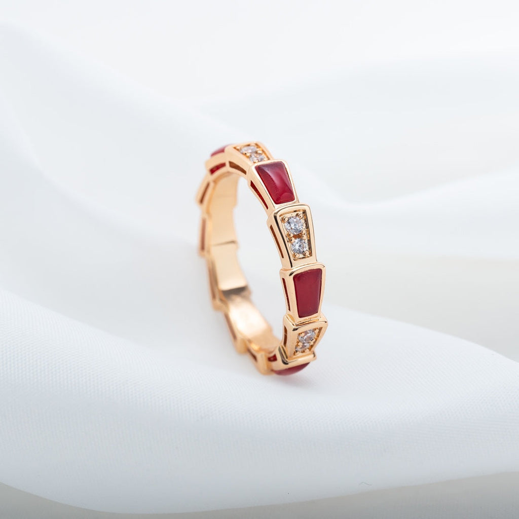 [⭐Veya]SERPENTI RING PINK GOLD CARNELIAN DIAMOND 3MM