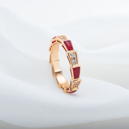 [⭐Miroze]SERPENTI RING PINK GOLD CARNELIAN DIAMOND 3MM