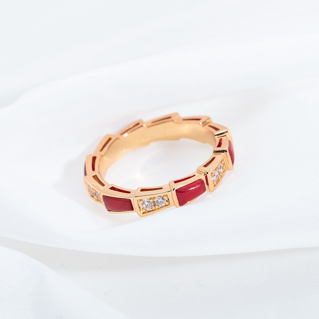 [⭐Miroze]SERPENTI RING PINK GOLD CARNELIAN DIAMOND 3MM