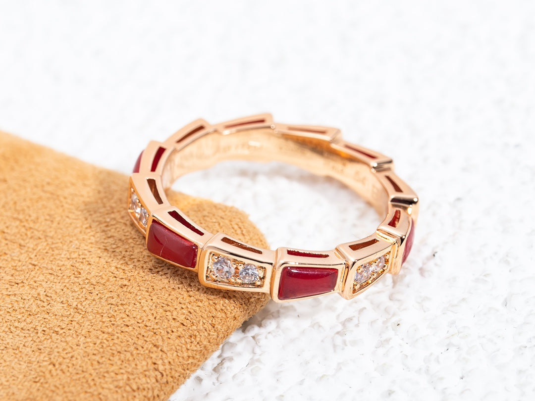 [⭐Miroze]SERPENTI RING PINK GOLD CARNELIAN DIAMOND 3MM