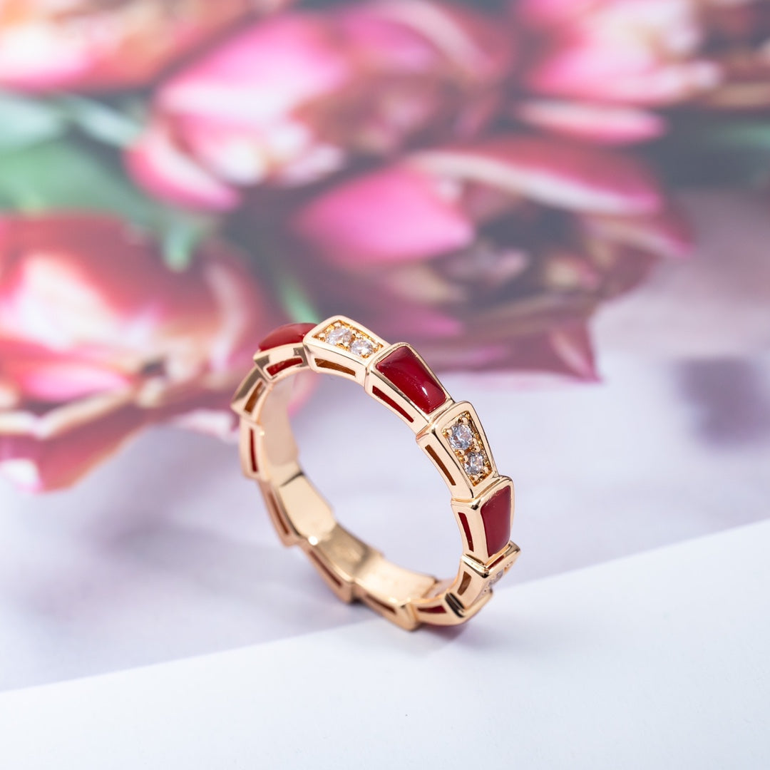 [⭐Veya]SERPENTI RING PINK GOLD CARNELIAN DIAMOND 3MM