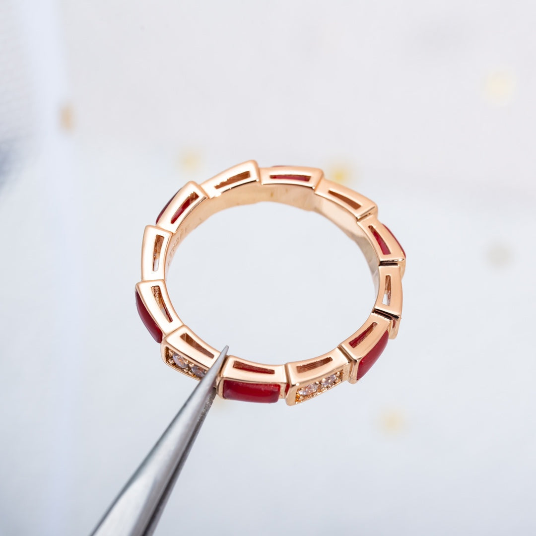 [⭐Veya]SERPENTI RING PINK GOLD CARNELIAN DIAMOND 3MM