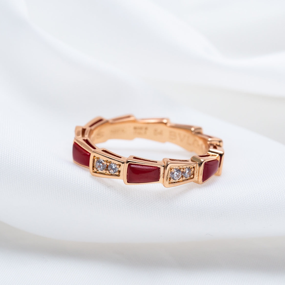 [⭐Miroze]SERPENTI RING PINK GOLD CARNELIAN DIAMOND 3MM