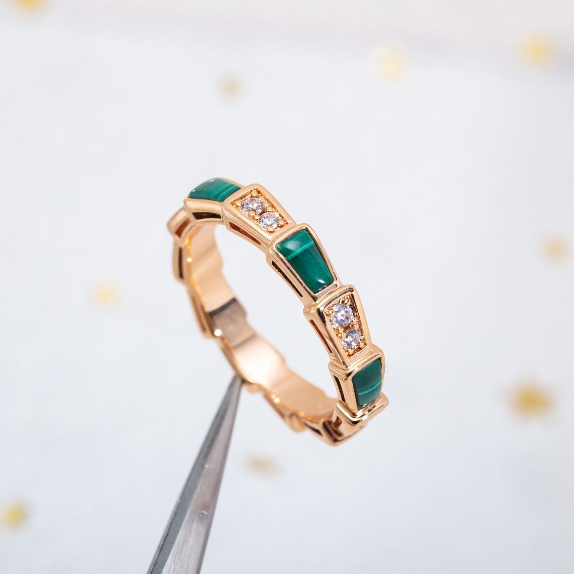 [⭐Miroze]SERPENTI RING PINK GOLD MALACHITE DIAMOND 3MM