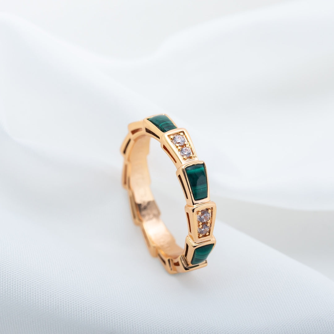 [⭐Veya]SERPENTI RING PINK GOLD MALACHITE DIAMOND 3MM