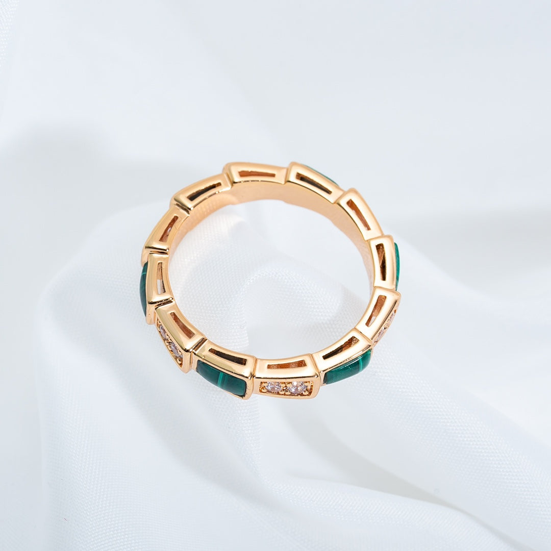 [⭐Veya]SERPENTI RING PINK GOLD MALACHITE DIAMOND 3MM