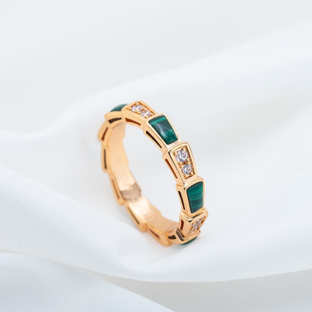 [⭐Miroze]SERPENTI RING PINK GOLD MALACHITE DIAMOND 3MM