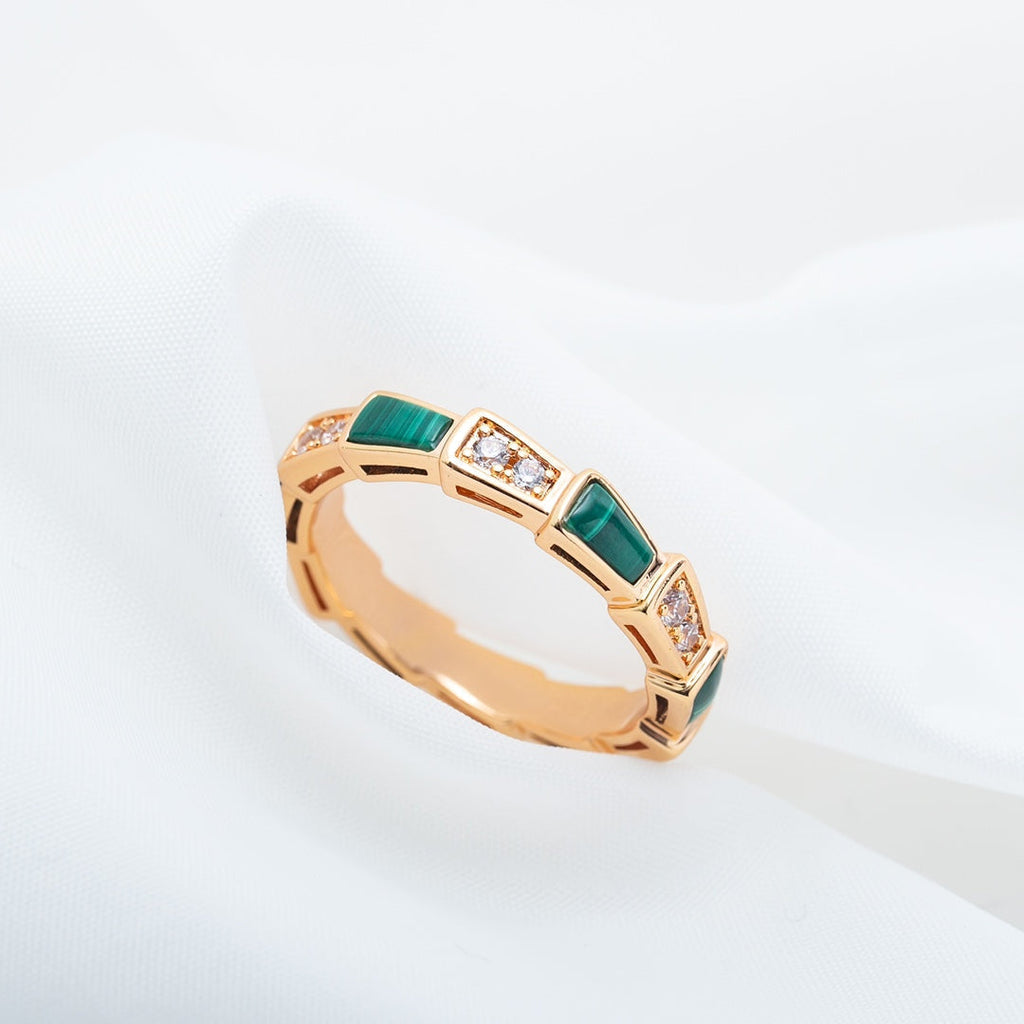 [⭐Veya]SERPENTI RING PINK GOLD MALACHITE DIAMOND 3MM