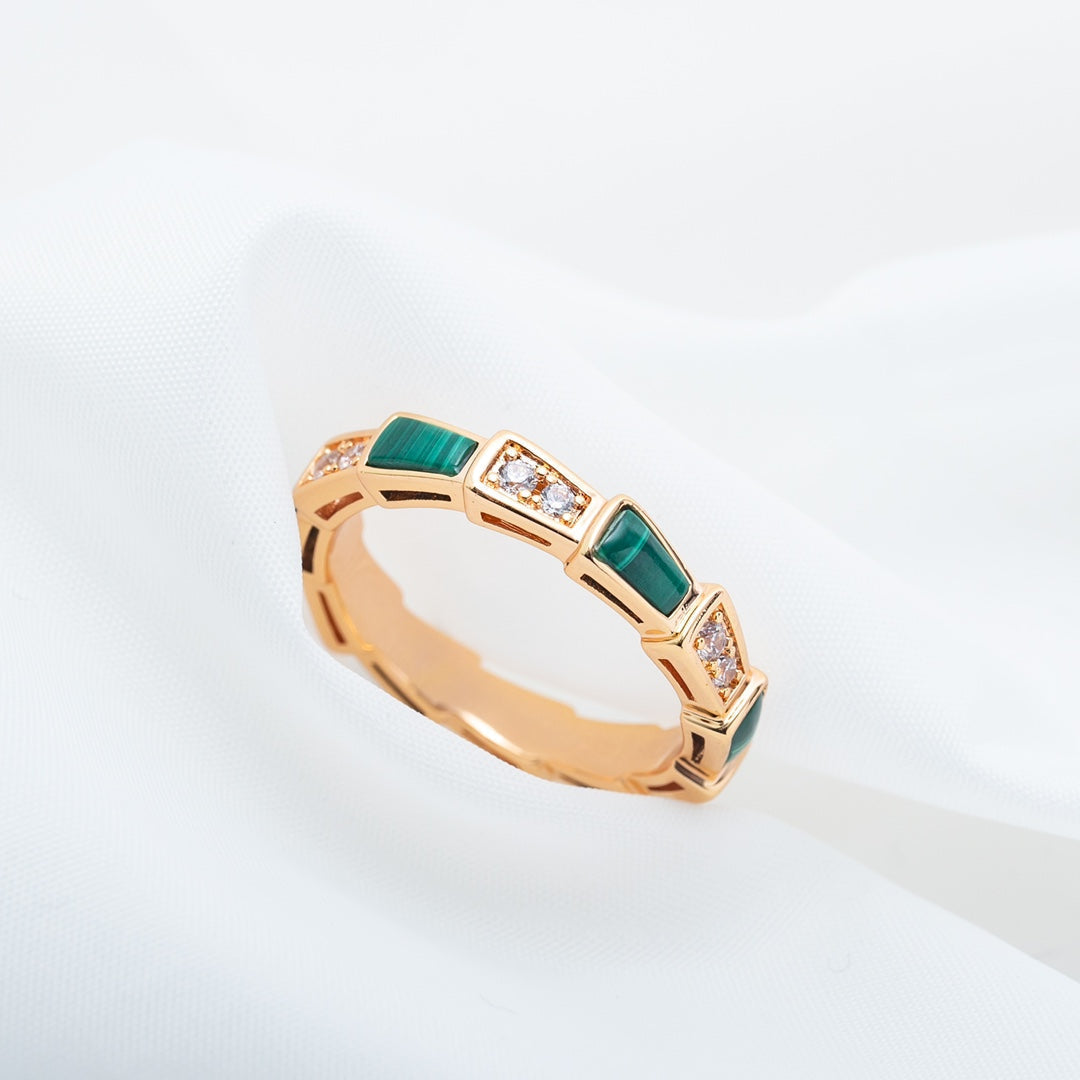 [⭐Miroze]SERPENTI RING PINK GOLD MALACHITE DIAMOND 3MM