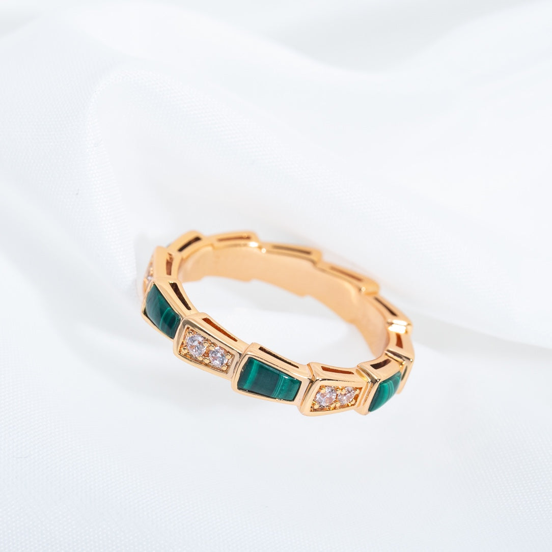 [⭐Miroze]SERPENTI RING PINK GOLD MALACHITE DIAMOND 3MM