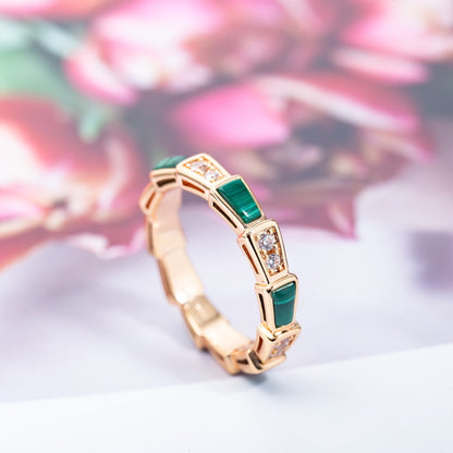 [⭐Miroze]SERPENTI RING PINK GOLD MALACHITE DIAMOND 3MM