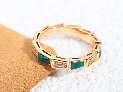 [⭐Miroze]SERPENTI RING PINK GOLD MALACHITE DIAMOND 3MM
