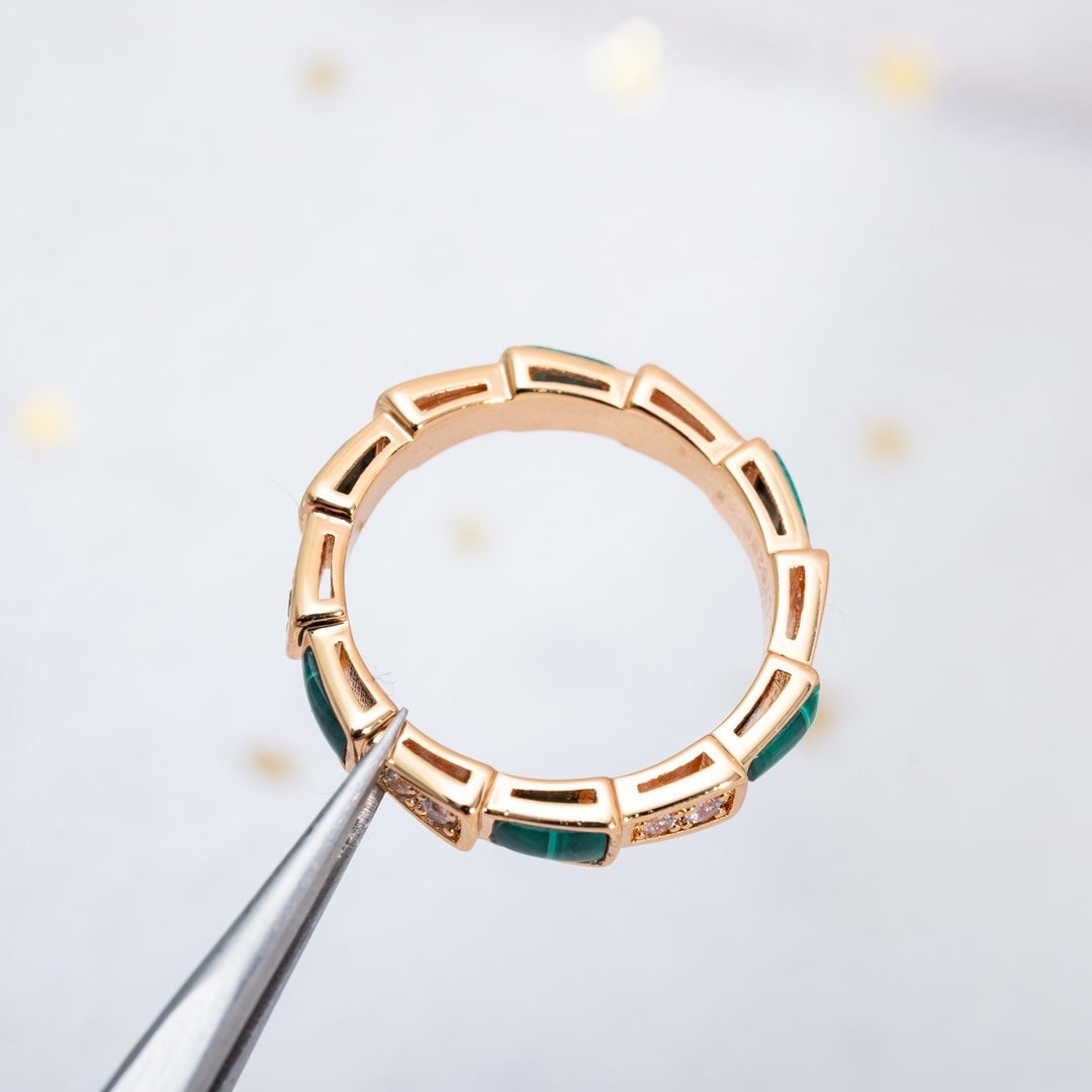 [⭐Veya]SERPENTI RING PINK GOLD MALACHITE DIAMOND 3MM