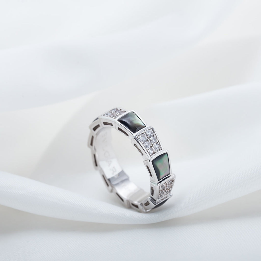 [⭐Veya]SERPENTI RING SILVER DIAMOND BLACK MOP 4MM