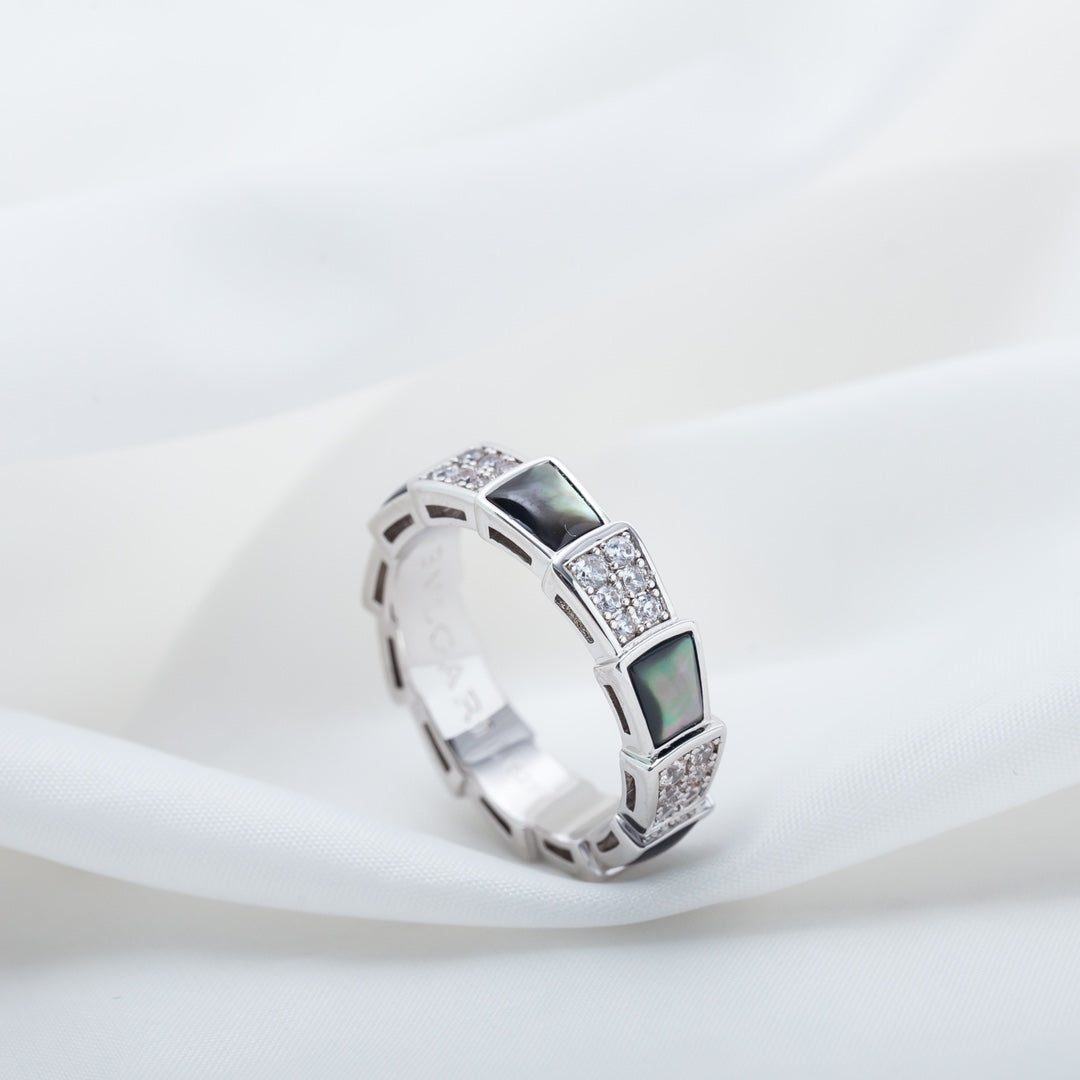 [⭐Miroze]SERPENTI RING SILVER DIAMOND BLACK MOP 4MM
