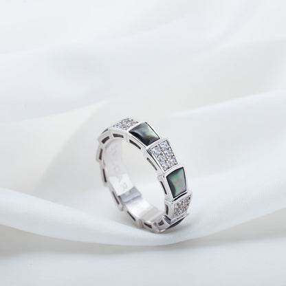 [⭐Miroze]SERPENTI RING SILVER DIAMOND BLACK MOP 4MM