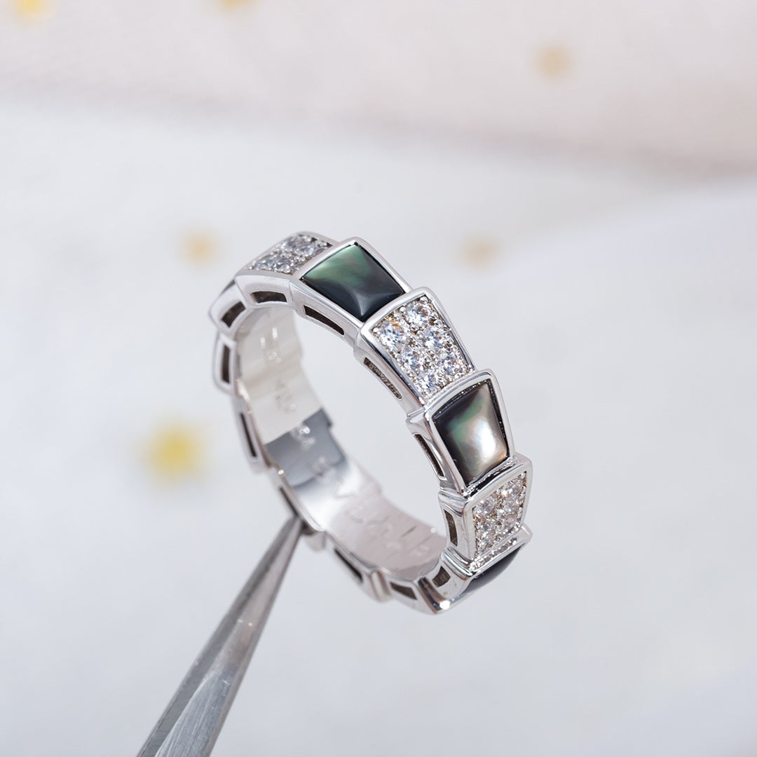 [⭐Miroze]SERPENTI RING SILVER DIAMOND BLACK MOP 4MM