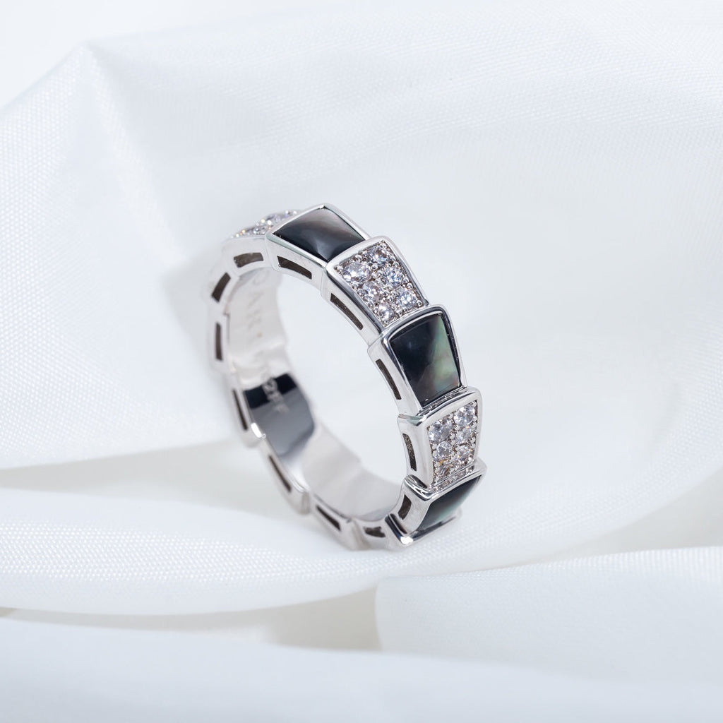 [⭐Veya]SERPENTI RING SILVER DIAMOND BLACK MOP 4MM