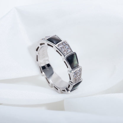 [⭐Miroze]SERPENTI RING SILVER DIAMOND BLACK MOP 4MM